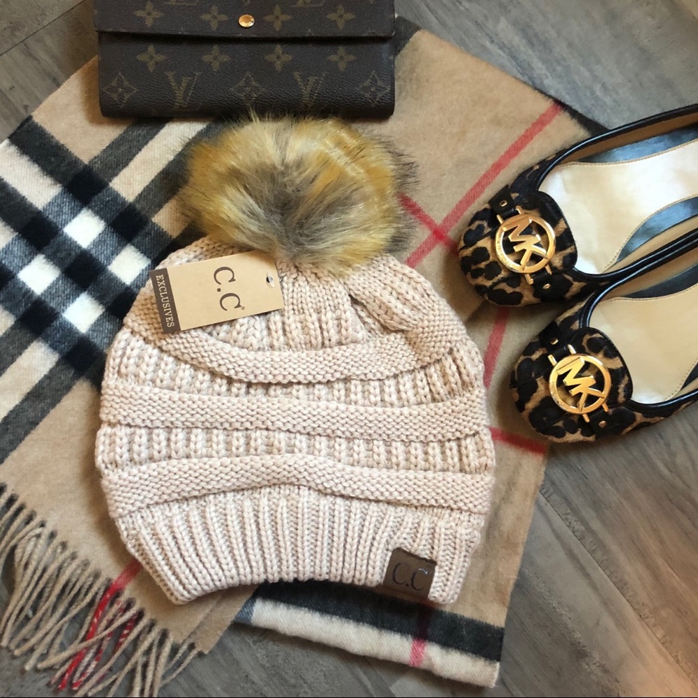 Faux Fur Pom Pom Beanie - Picture 2 of 3